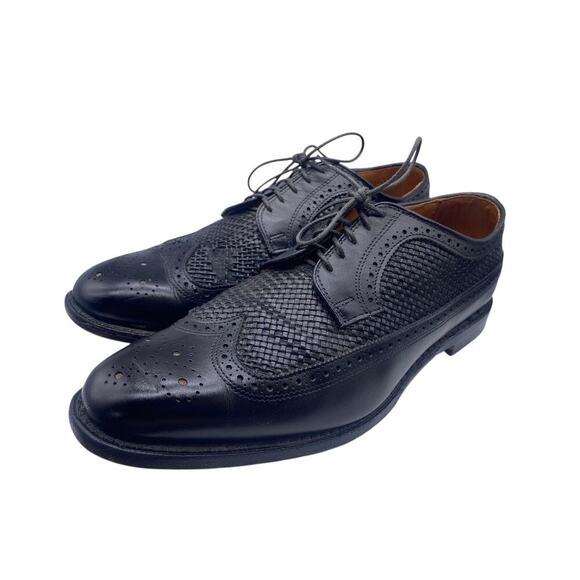 Allen Edmonds Boca Raton Black Woven Leather Dress Shoes Mens 11 Wingtip Derby - Picture 2 of 14